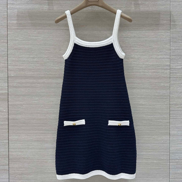Gucci 25 Knitted Suspender Dress Blue White Cotton
