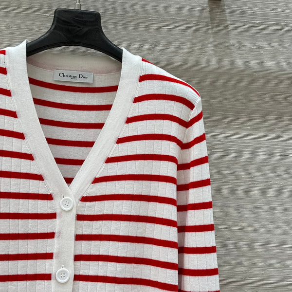 CD 25 Striped knitted Cardigan Red White Cotton