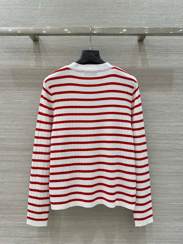 CD 25 Striped knitted Cardigan Red White Cotton