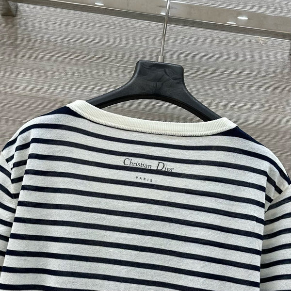 CD Coconut Knitted Short-sleeved Top Black mix White Cotton Polyester