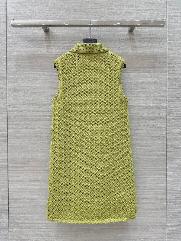 Gucci 25 Hollow Knitted Polo Vest Dress Avocado Green Polyester Fiber