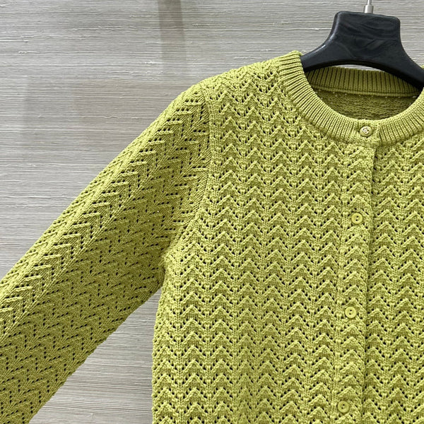 Gucci 25 Hollow Knitted Cardigan Avocado Green Polyester Fiber