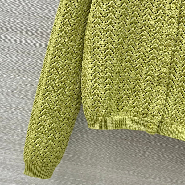 Gucci 25 Hollow Knitted Cardigan Avocado Green Polyester Fiber