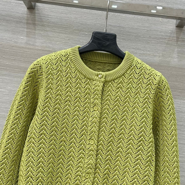Gucci 25 Hollow Knitted Cardigan Avocado Green Polyester Fiber