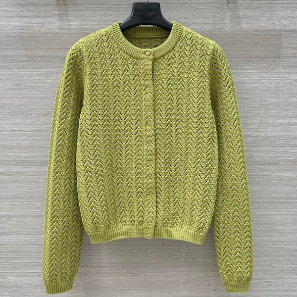 Gucci 25 Hollow Knitted Cardigan Avocado Green Polyester Fiber