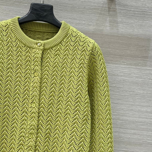 Gucci 25 Hollow Knitted Cardigan Avocado Green Polyester Fiber
