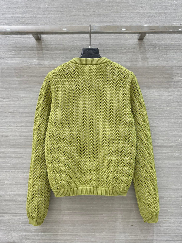 Gucci 25 Hollow Knitted Cardigan Avocado Green Polyester Fiber