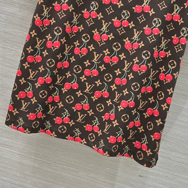 LV Classic Monogram Print Cherry Brown Red Cotton