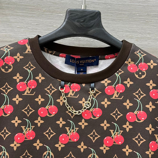 LV Classic Monogram Print Cherry Brown Red Cotton