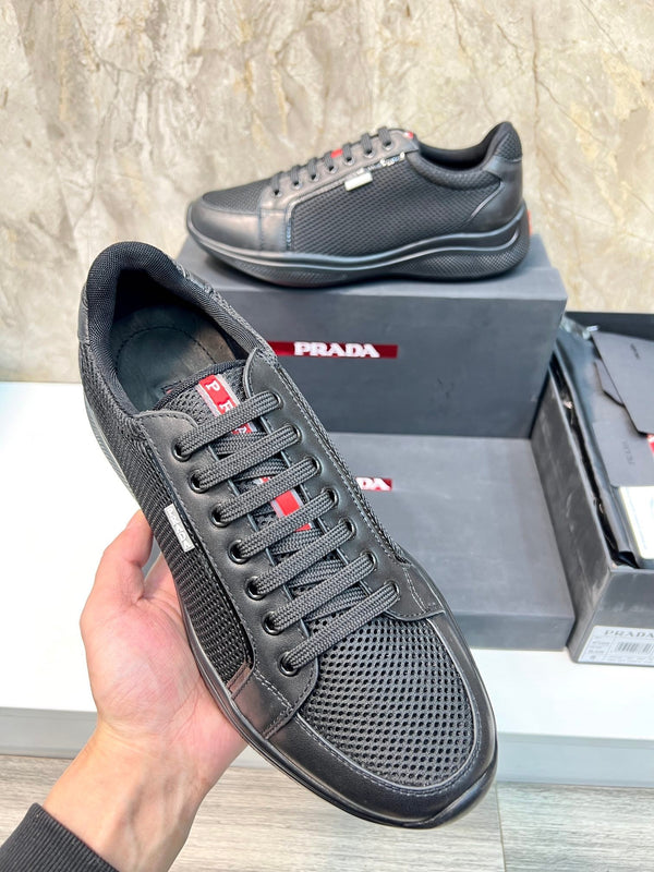 PRA SNEAKER BLACK CALFSKIN AND MESH FABRIC