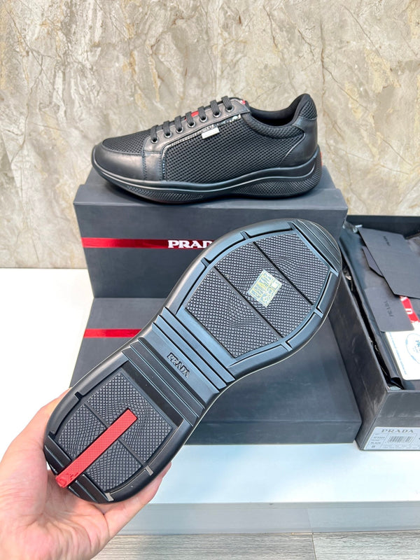 PRA SNEAKER BLACK CALFSKIN AND MESH FABRIC