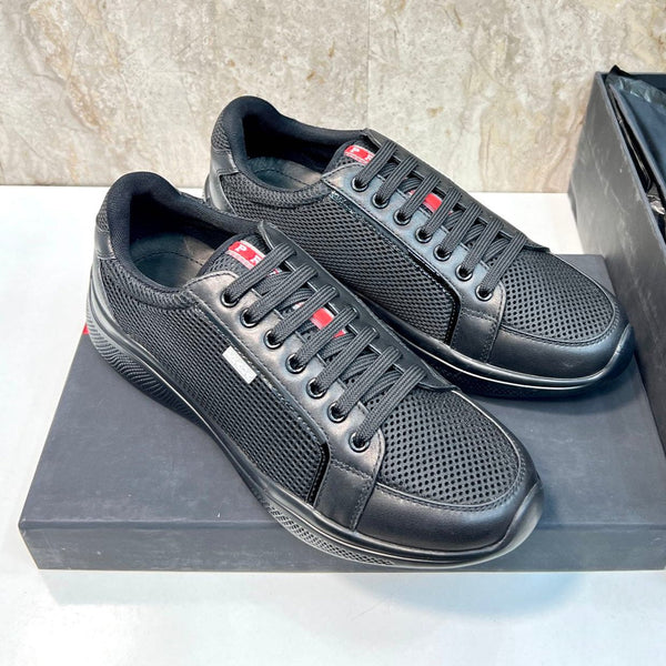 PRA SNEAKER BLACK CALFSKIN AND MESH FABRIC
