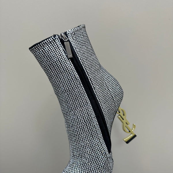 SL OPYUM GLITTER HEELED BOOT BLACK CALFSKIN