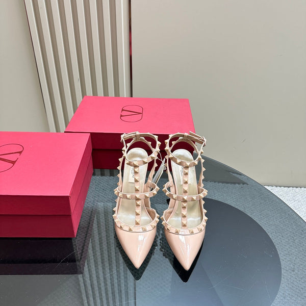Rockstud Slingback 95mm Pink Patent Calfskin