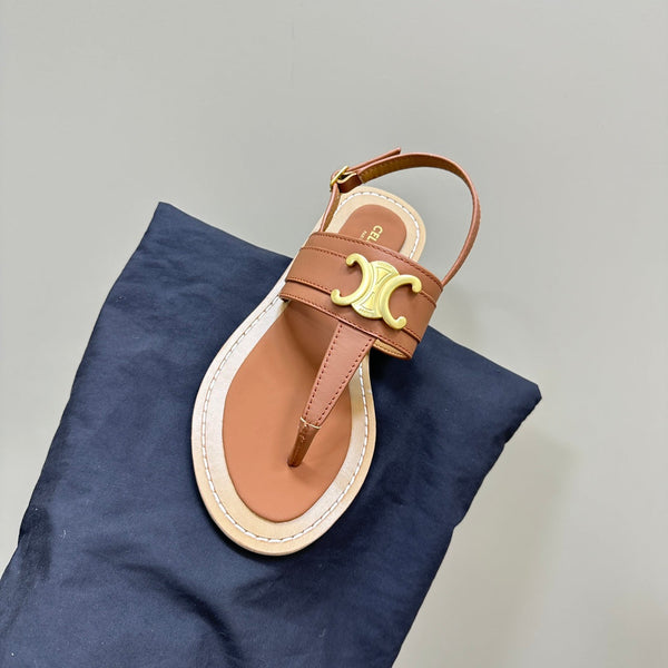 LYMPIA TRIOMPHE THONG IN CALFSKIN TAN