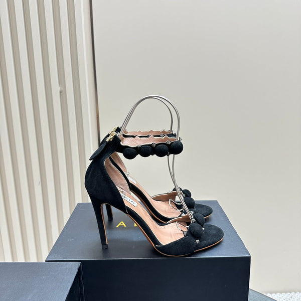 ALAIA HIGH HEEL SANDAL 10 CM IN BLACK SUEDE