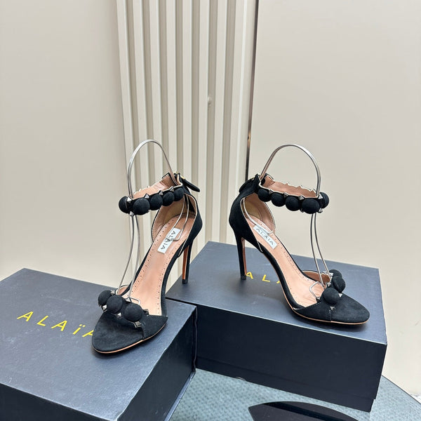 ALAIA HIGH HEEL SANDAL 10 CM IN BLACK SUEDE