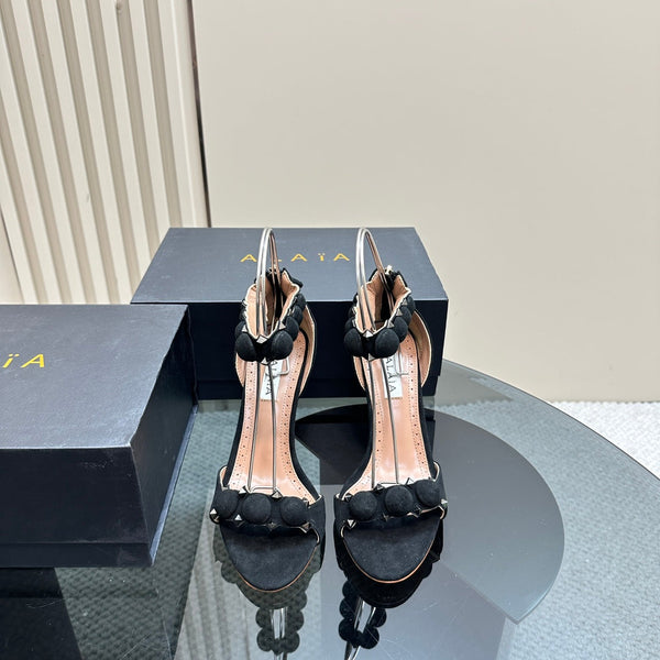 ALAIA HIGH HEEL SANDAL 10 CM IN BLACK SUEDE