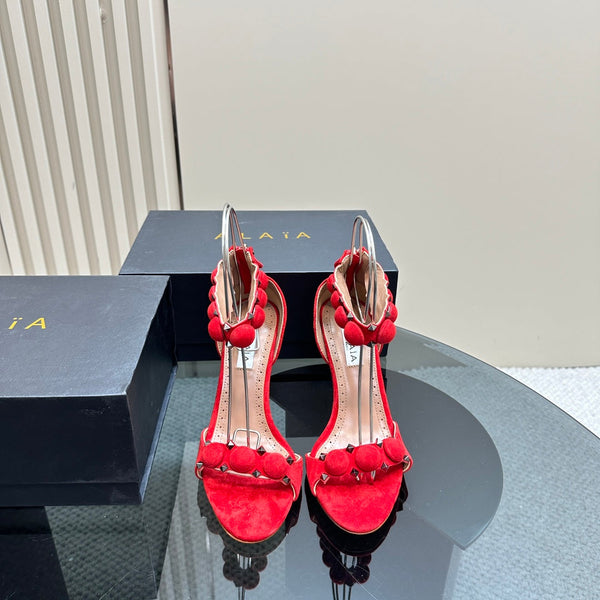 ALAIA HIGH HEEL SANDAL 10 CM IN CHERRY RED SUEDE