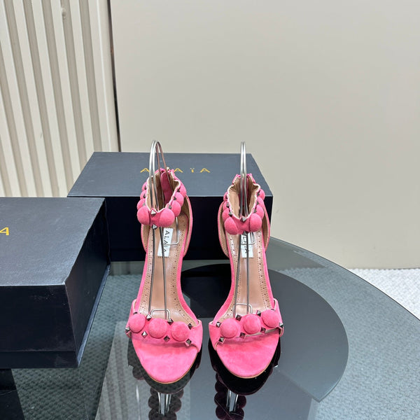ALAIA HIGH HEEL SANDAL 10 CM IN ROSE PINK SUEDE