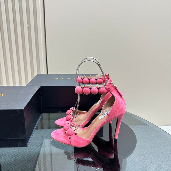 ALAIA HIGH HEEL SANDAL 10 CM IN ROSE PINK SUEDE
