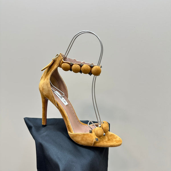 ALAIA HIGH HEEL SANDAL 10 CM IN DIJON YELLOW SUEDE