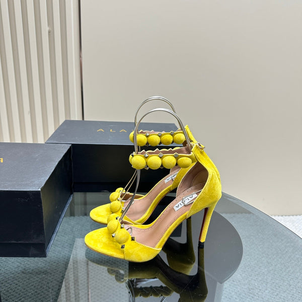 ALAIA HIGH HEEL SANDAL 10 CM IN BRIGHT YELLOW SUEDE