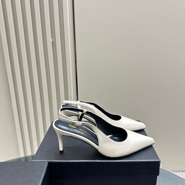 SL TRAPEZE HEEL SLINGBACK PUMP WHITE CALFSKIN