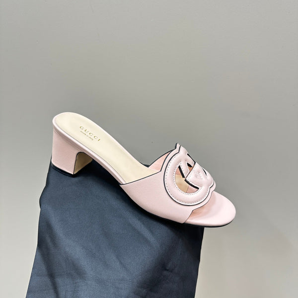 MID-HEEL 5 CM MULE IN LIGHT PINK CALFSKIN