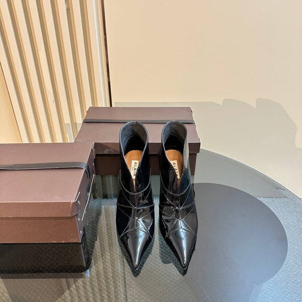 Alaila Heeled Ankle Boots 85mm In Black Glossy Cowhide 921034