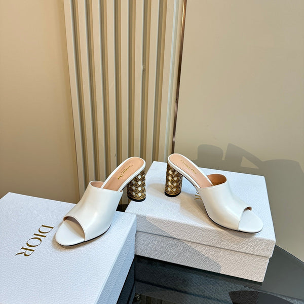 CD Icon Heeled Slide 95mm White Calfskin