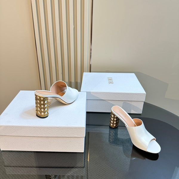 CD Icon Heeled Slide 95mm White Calfskin