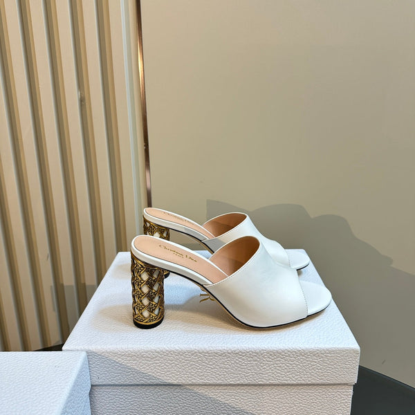 CD Icon Heeled Slide 95mm White Calfskin