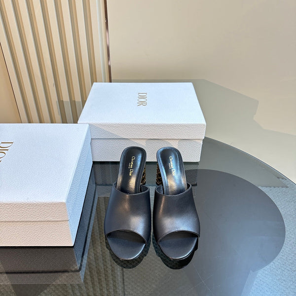 CD Icon Heeled Slide 95mm Black Calfskin