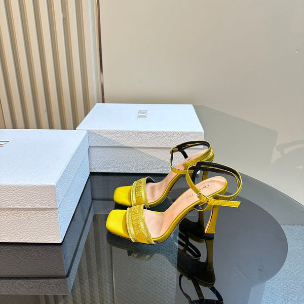 CD Dway Heeled Sandal 105mm Yellow Silk And Lambskin