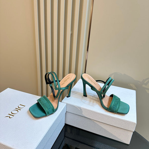 CD Dway Heeled Sandal 105mm Green Silk And Lambskin