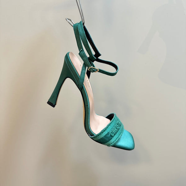 CD Dway Heeled Sandal 105mm Green Silk And Lambskin