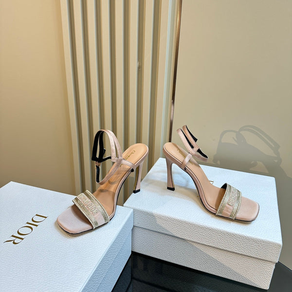 CD Dway Heeled Sandal 105mm Beige Silk And Lambskin