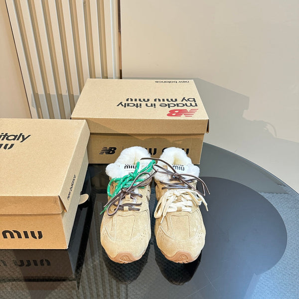 Miu x Balance 530 SL Sneakers Light Brown Fleece Lining Suede