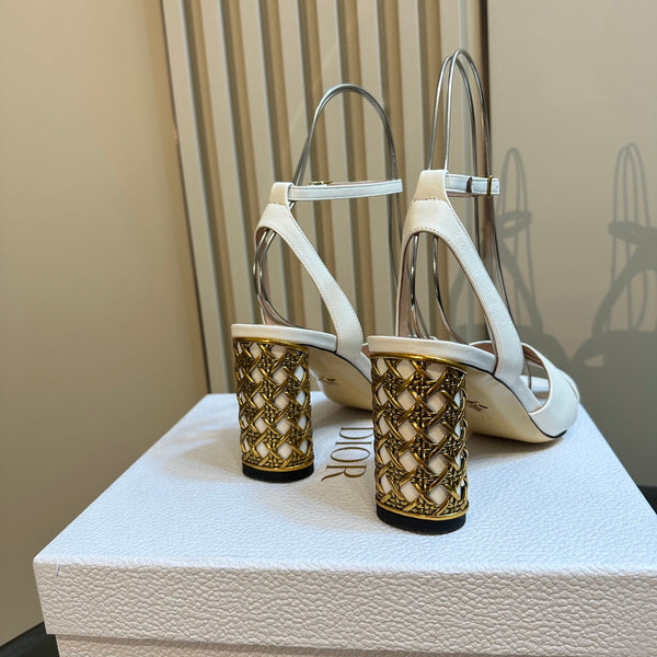 CD Icon Heeled Sandal 95mm White Calfskin