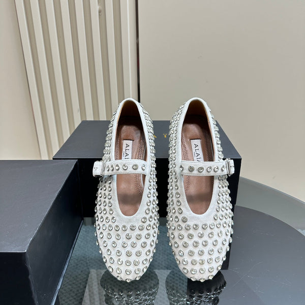 Ballerine Alaia in pelle scamosciata con strass bianche 999322