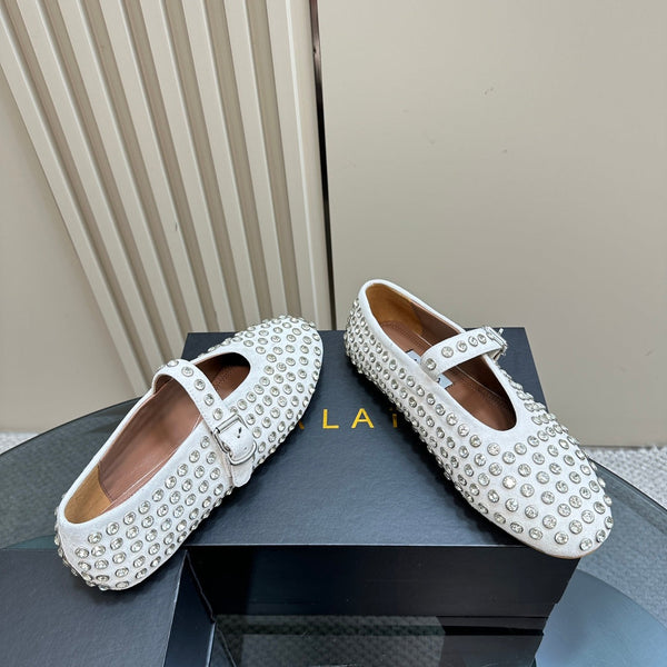 Ballerine Alaia in pelle scamosciata con strass bianche 999322