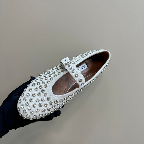 Ballerine Alaia in pelle scamosciata con strass bianche 999322