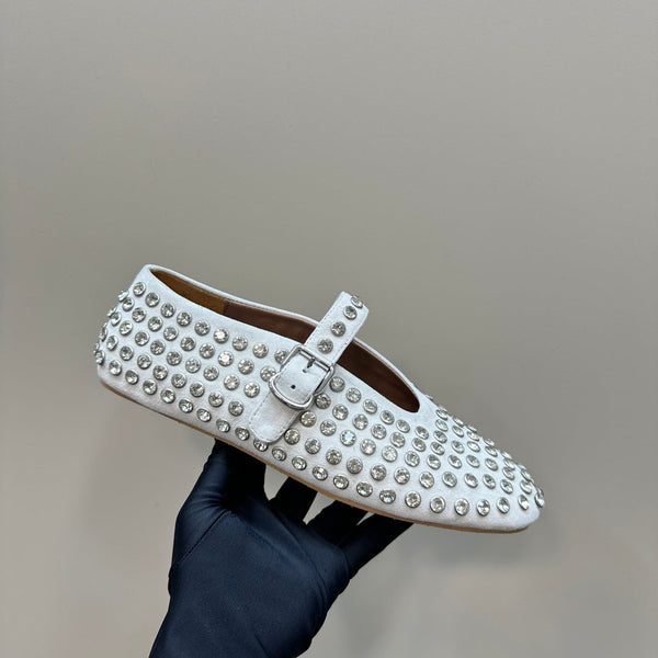 Ballerine Alaia in pelle scamosciata con strass bianche 999322
