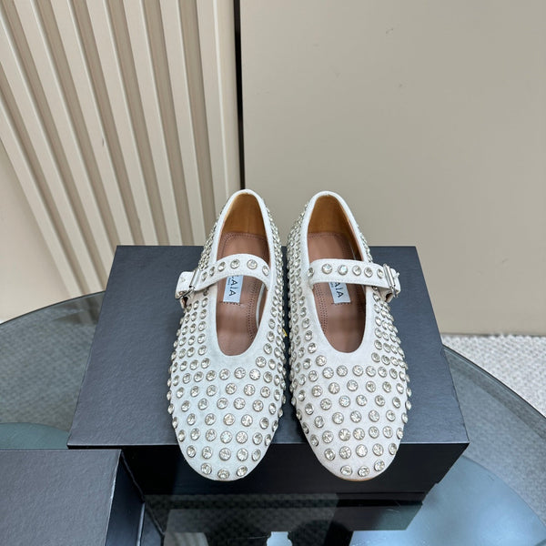 Ballerine Alaia in pelle scamosciata con strass bianche 999322