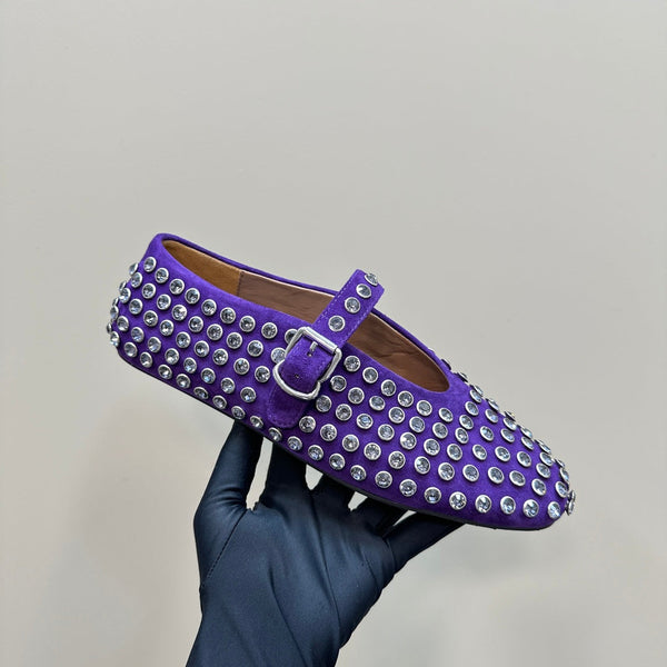 Alaia Strass Suede Ballet Flats In Purple 999326