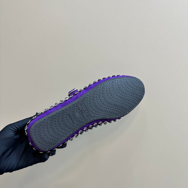 Alaia Strass Suede Ballet Flats In Purple 999326