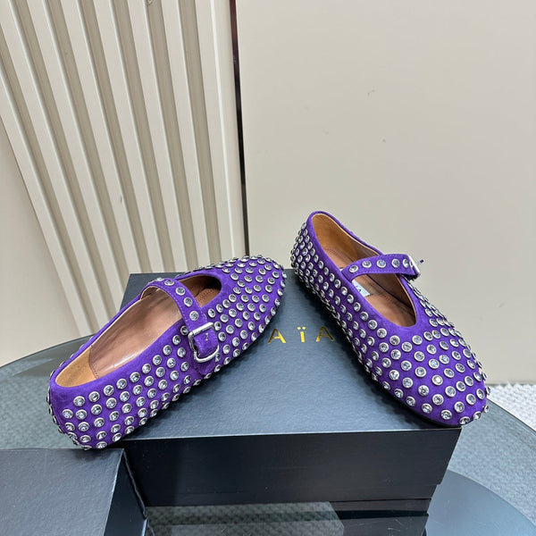 Alaia Strass Suede Ballet Flats In Purple 999326