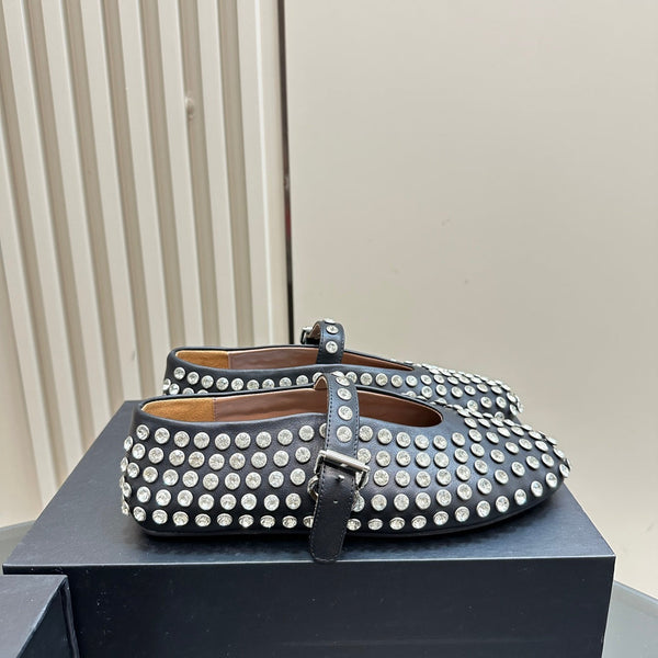 Alaia Strass Suede Ballet Flats In Black 999314