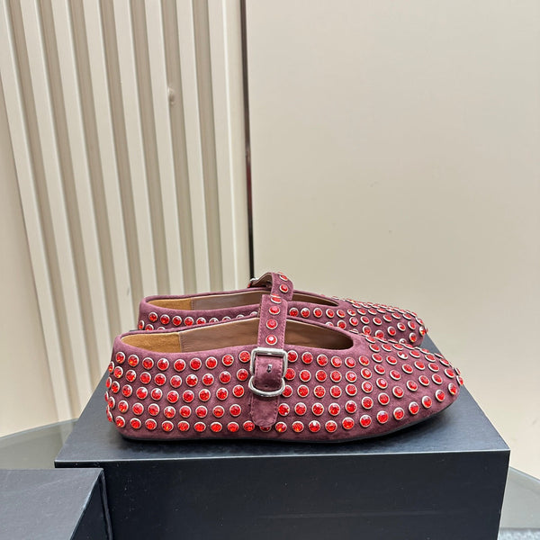 Ballet Flat Fishnet Burgundy Strass Suede